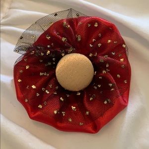 red, black, and gold glitter flower hair clip